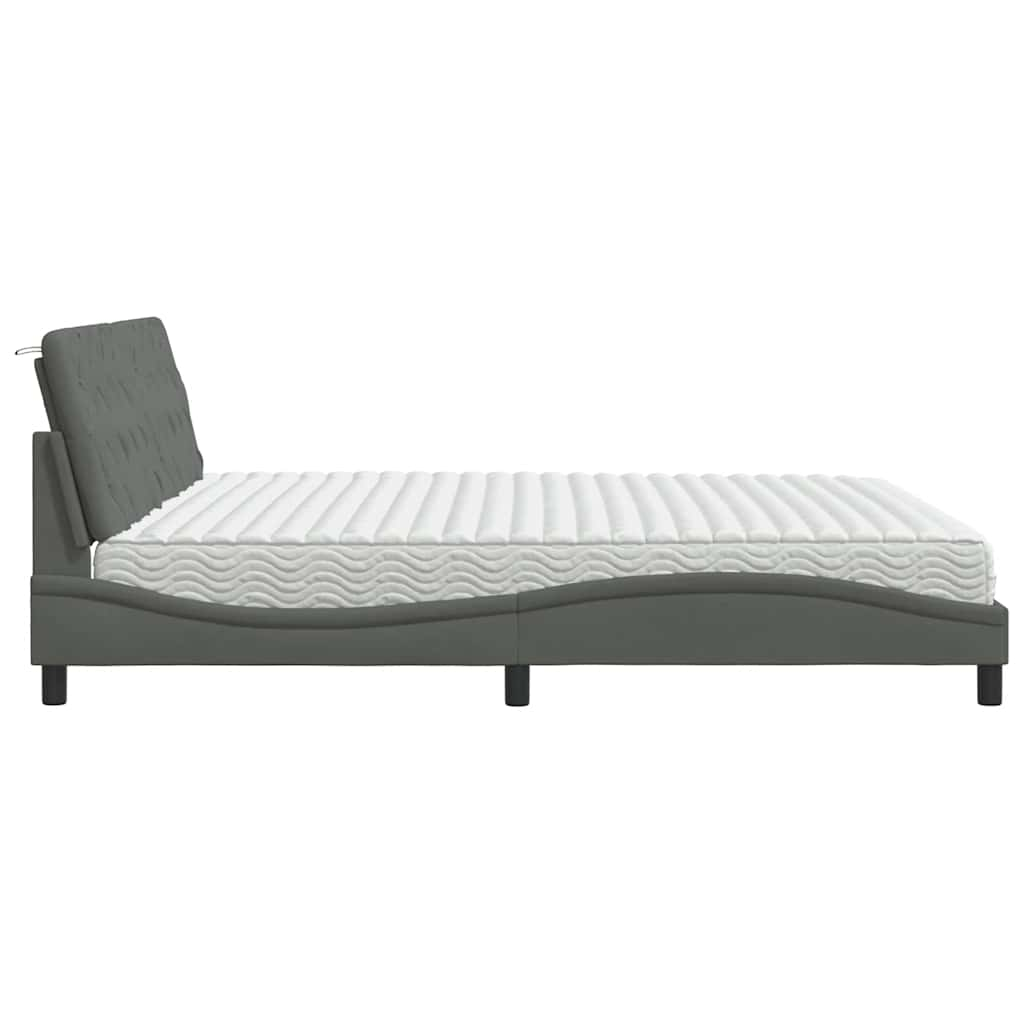 Lit avec matelas gris foncé 200x200 cm tissu