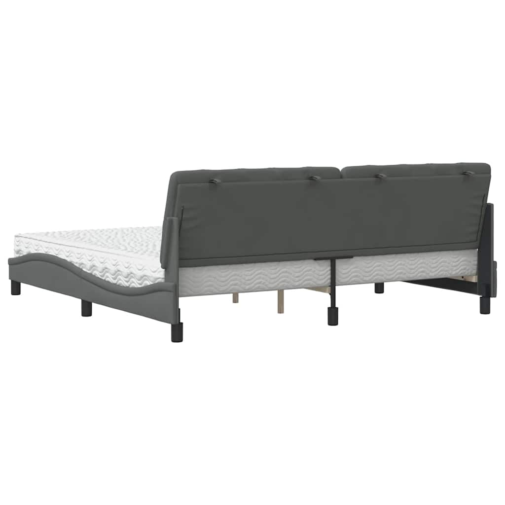 Lit avec matelas gris foncé 200x200 cm tissu