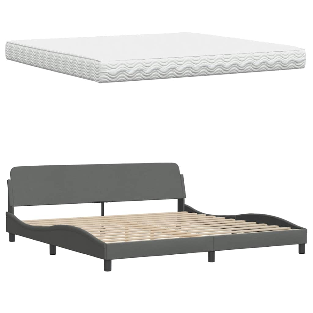 Lit avec matelas gris foncé 200x200 cm tissu