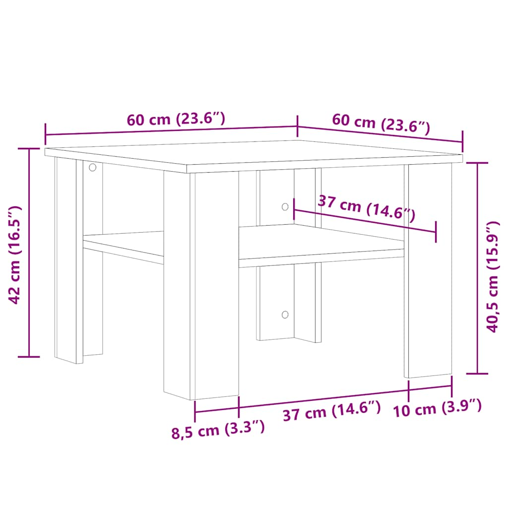 Table basse vieux bois 60x60x42 cm bois d'ingénierie