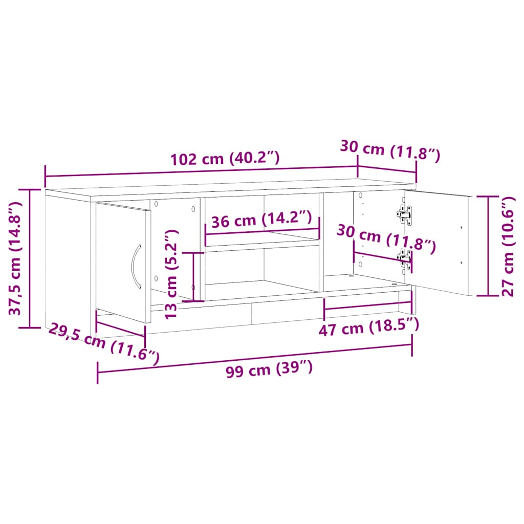 Meuble TV chêne artisanal 102x30x37,5 cm bois d'ingénierie