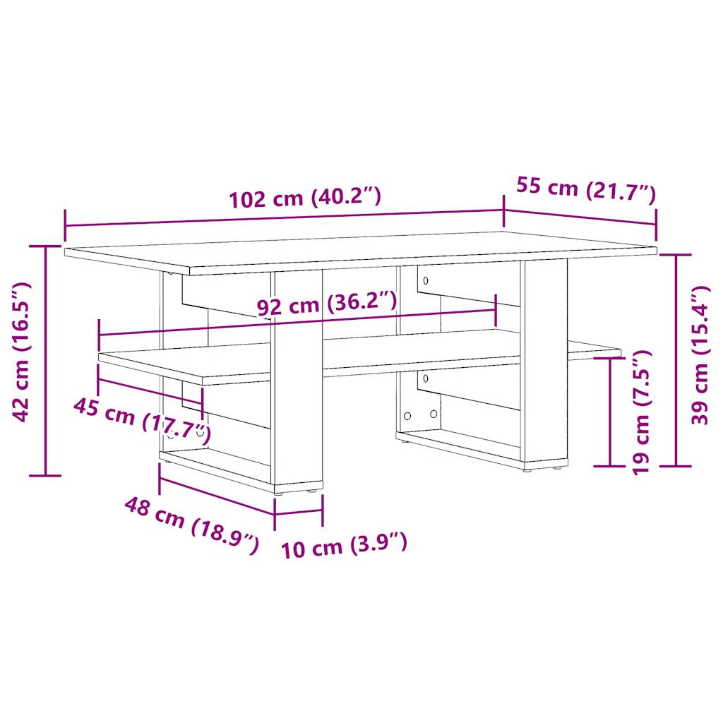 Table basse vieux bois 102x55x42 cm bois d'ingénierie