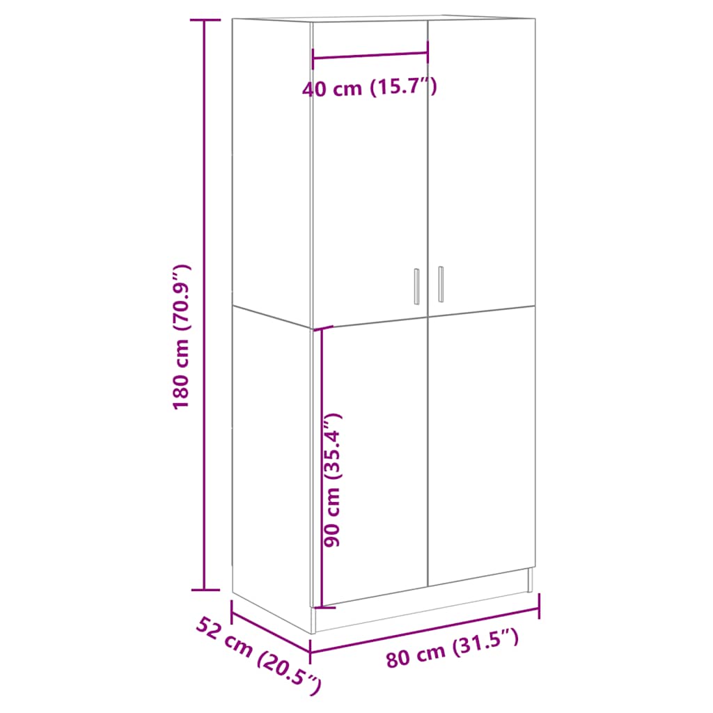 Old wood wardrobe 80x52x180 cm engineered wood