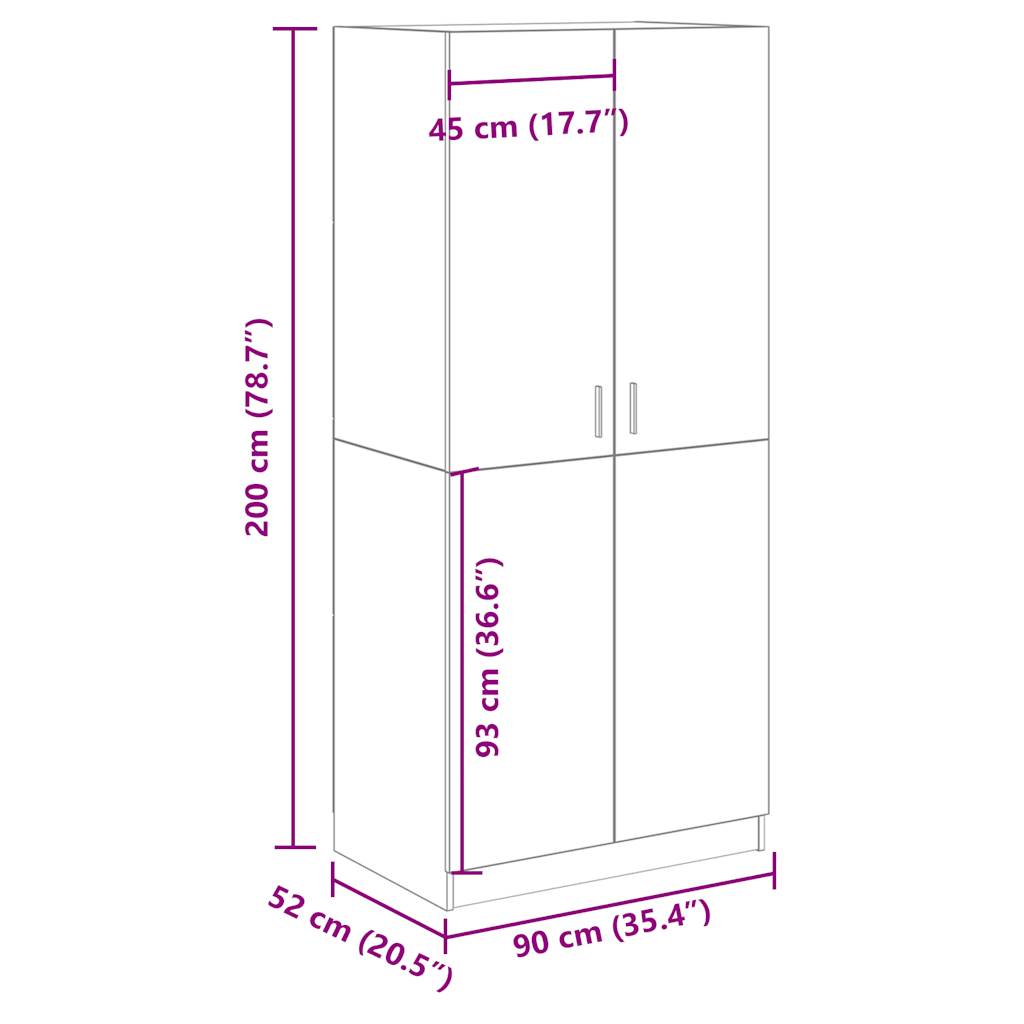 Garde-robe vieux bois 90x52x200 cm bois d'ingénierie