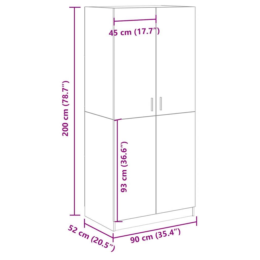 Handgefertigter Eichenschrank, 90 x 52 x 200 cm, Holzwerkstoff