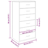 Buffet avec 6 tiroirs vieux bois 50x34x96 cm bois d'ingénierie