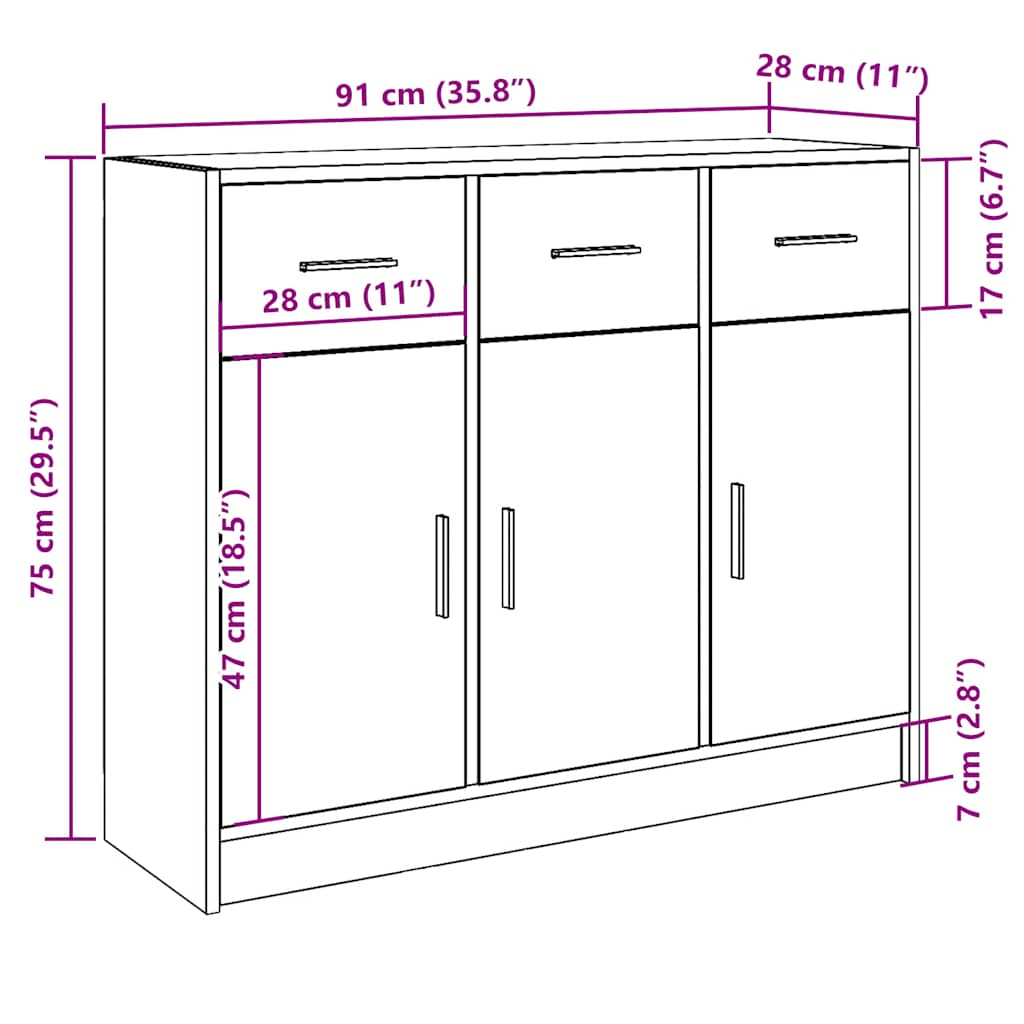 Buffet vieux bois 91x28x75 cm bois d'ingénierie