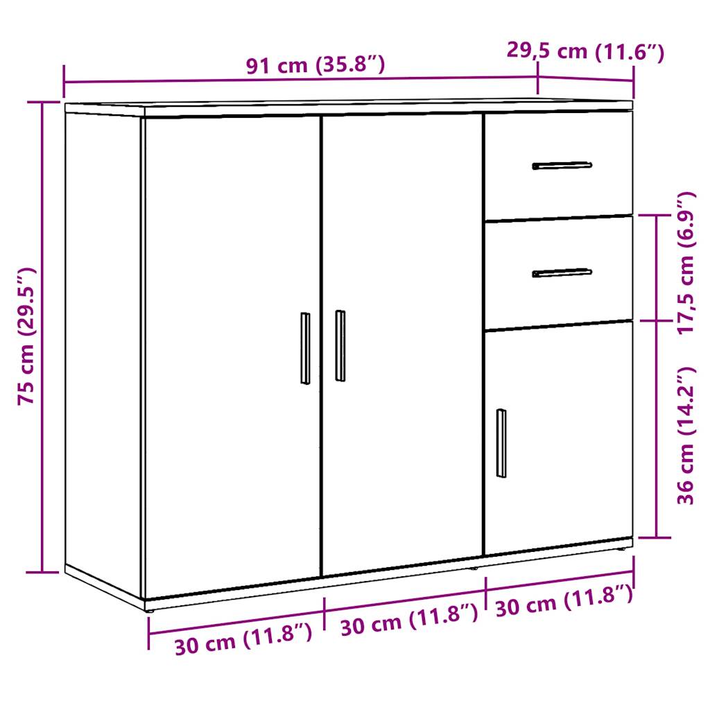 Buffet vieux bois 91x29,5x75 cm bois d'ingénierie