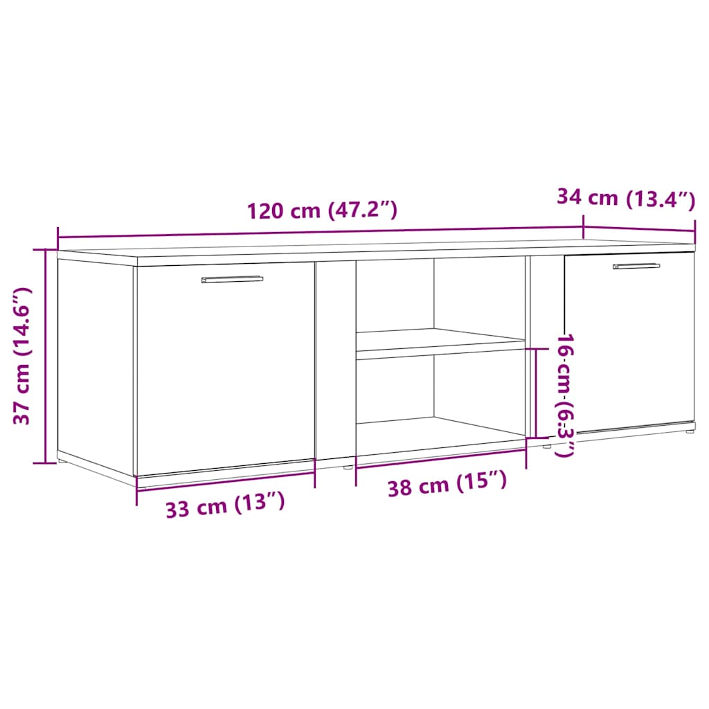 Meuble TV vieux bois 120x34x37 cm bois d'ingénierie