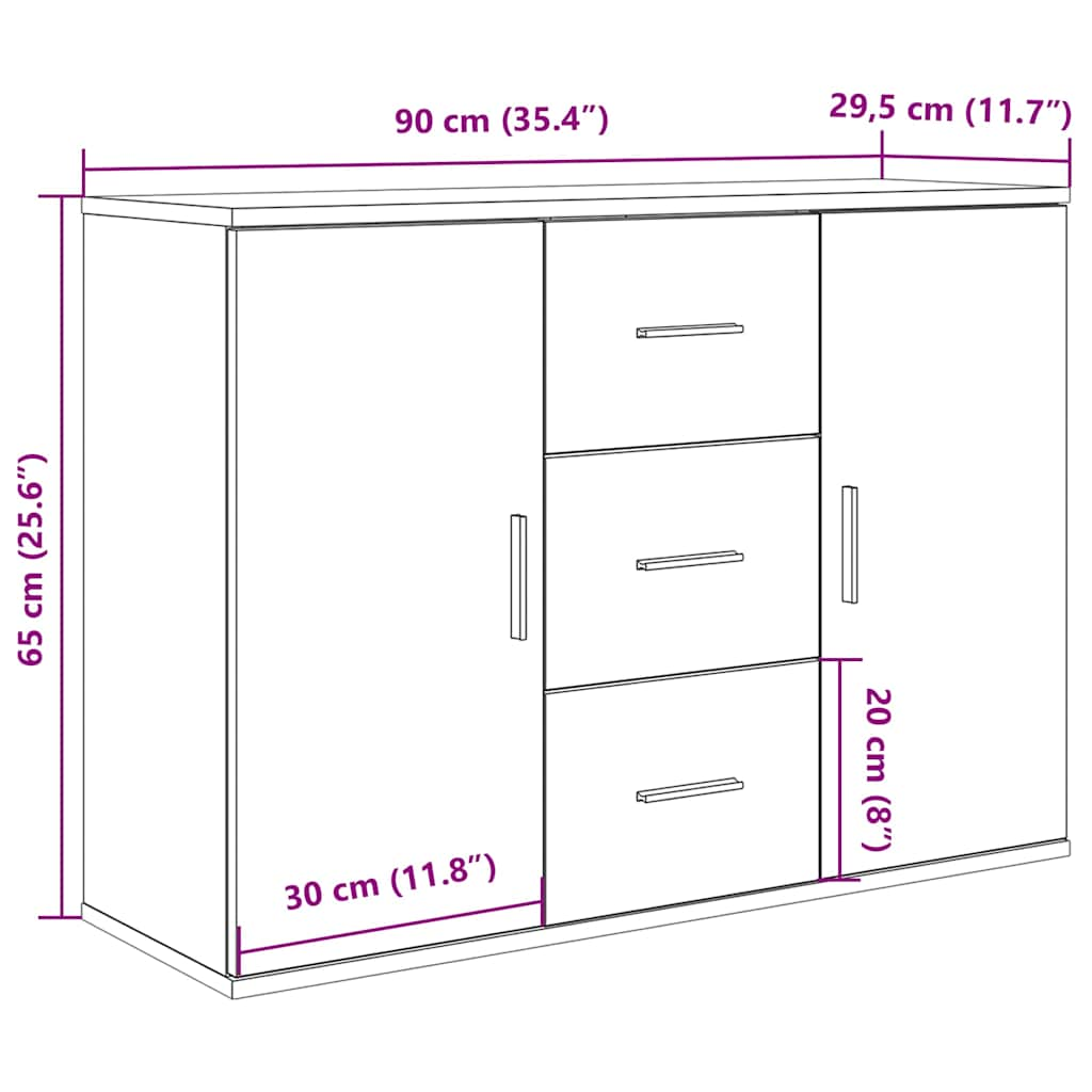 Buffet chêne artisanal 90x29,5x65 cm bois d'ingénierie