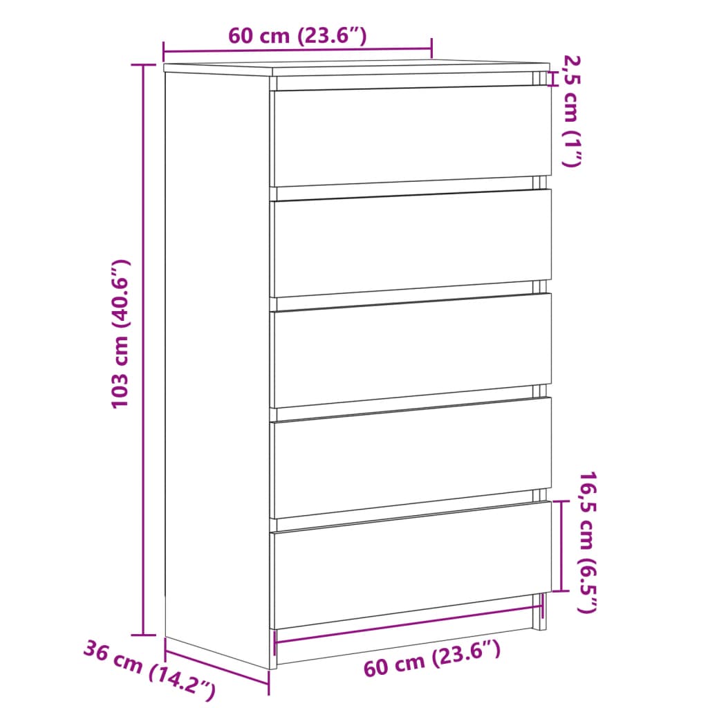 Commode vieux bois 60x36x103 cm bois d'ingénierie