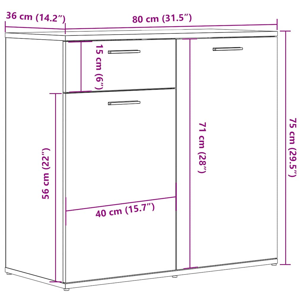 Handgefertigtes Sideboard aus Eichenholz, 80 x 36 x 75 cm, Holzwerkstoff