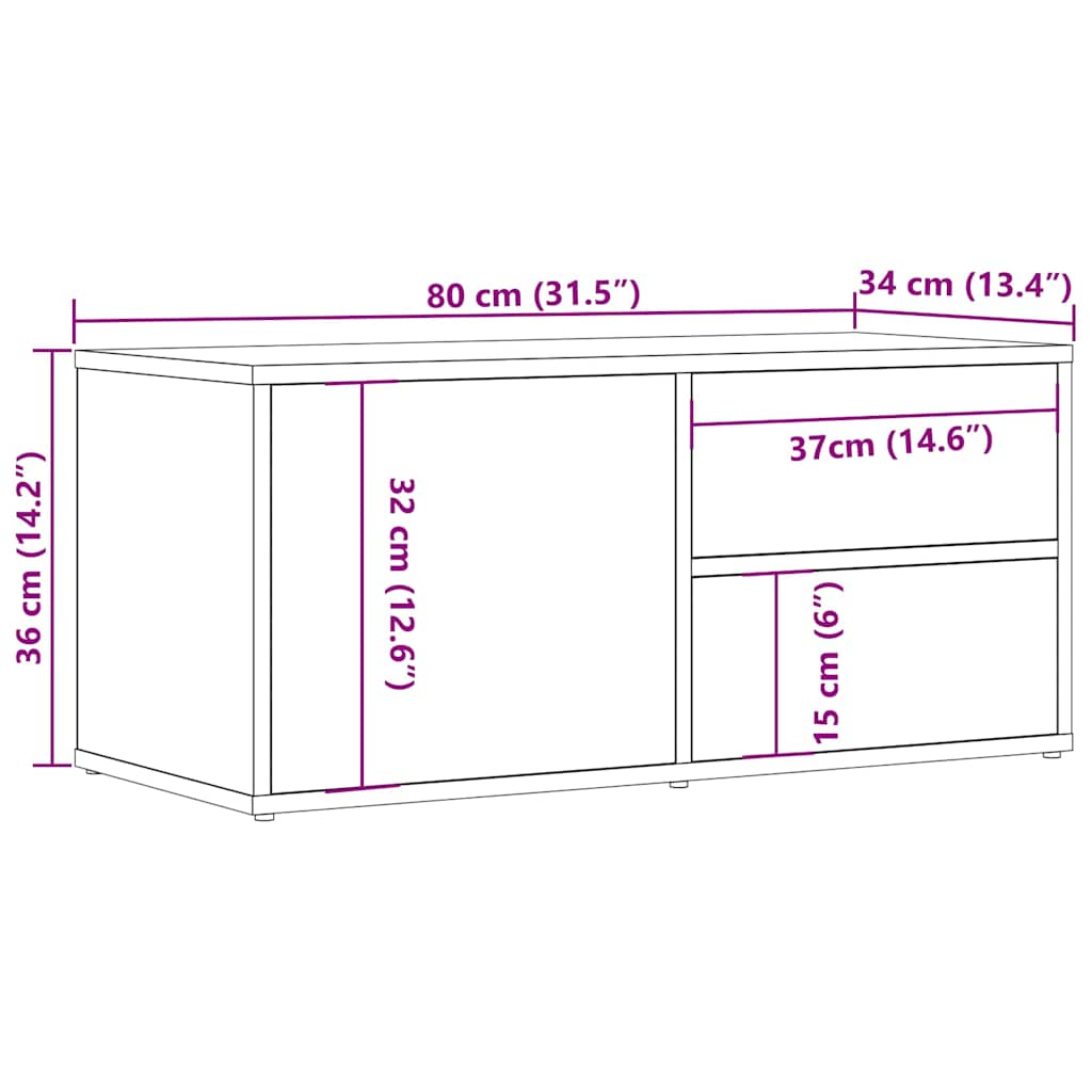 Meuble TV vieux bois 80x34x35,5 cm bois d'ingénierie