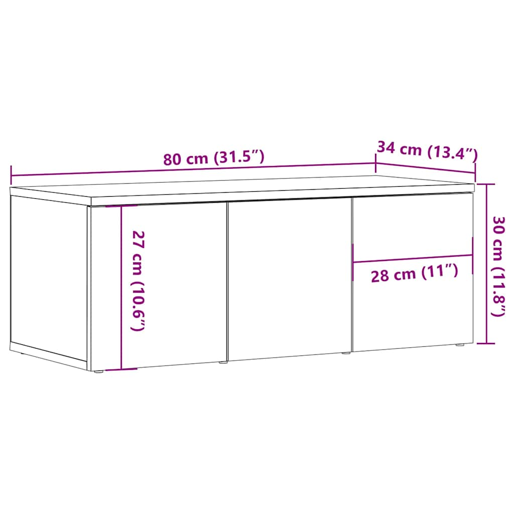 Meuble TV chêne artisanal 80x34x30 cm bois d'ingénierie