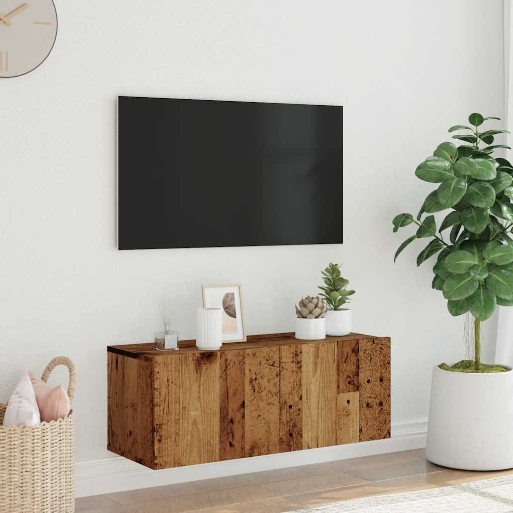 Meuble TV mural vieux bois 80x30x30 cm bois d'ingénierie