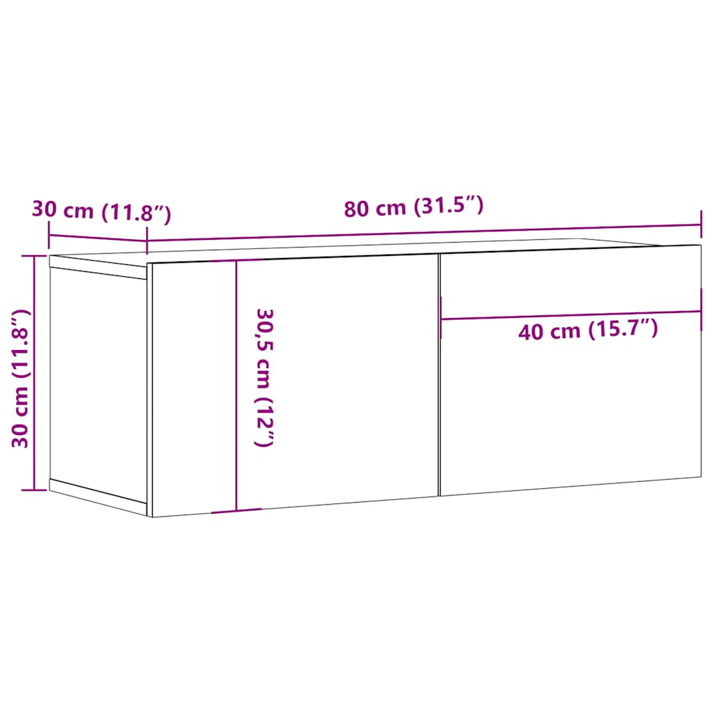 Meuble TV mural vieux bois 80x30x30 cm bois d'ingénierie