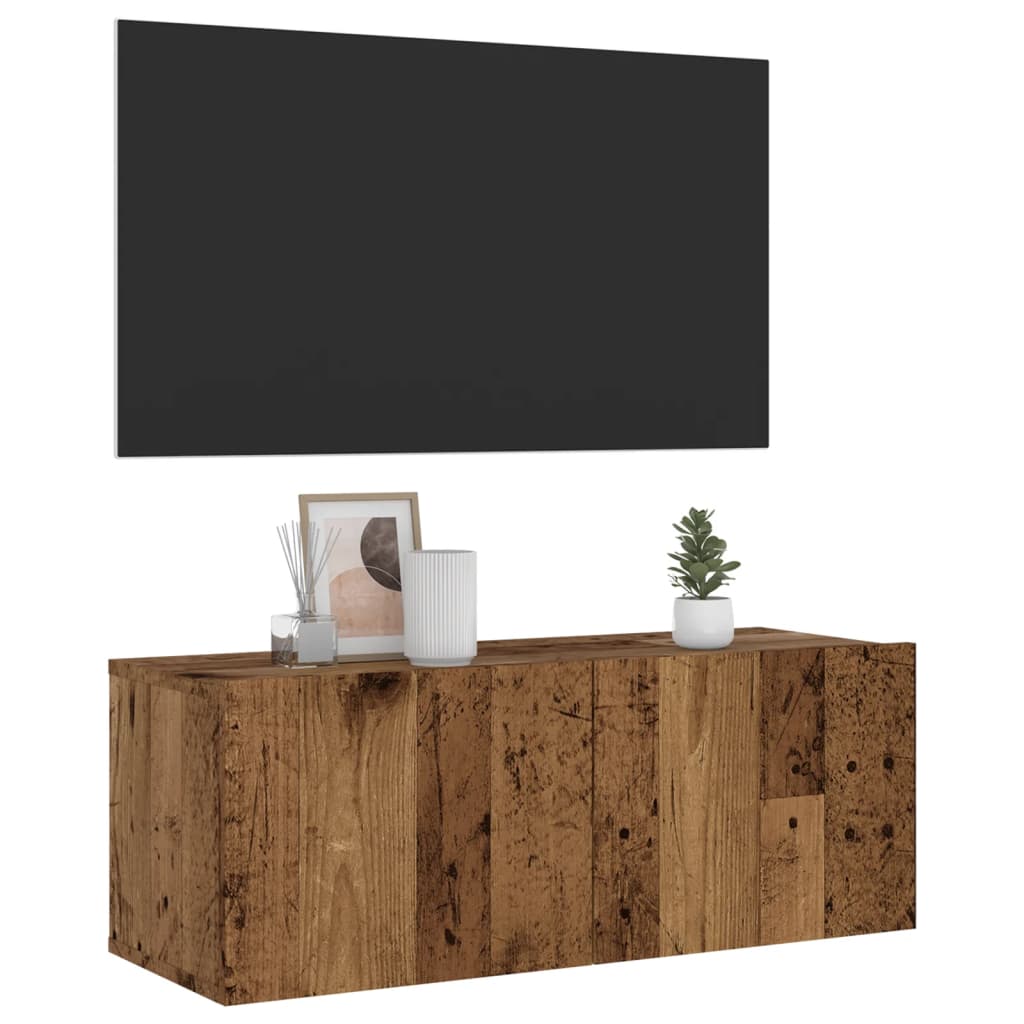 Meuble TV mural vieux bois 80x30x30 cm bois d'ingénierie