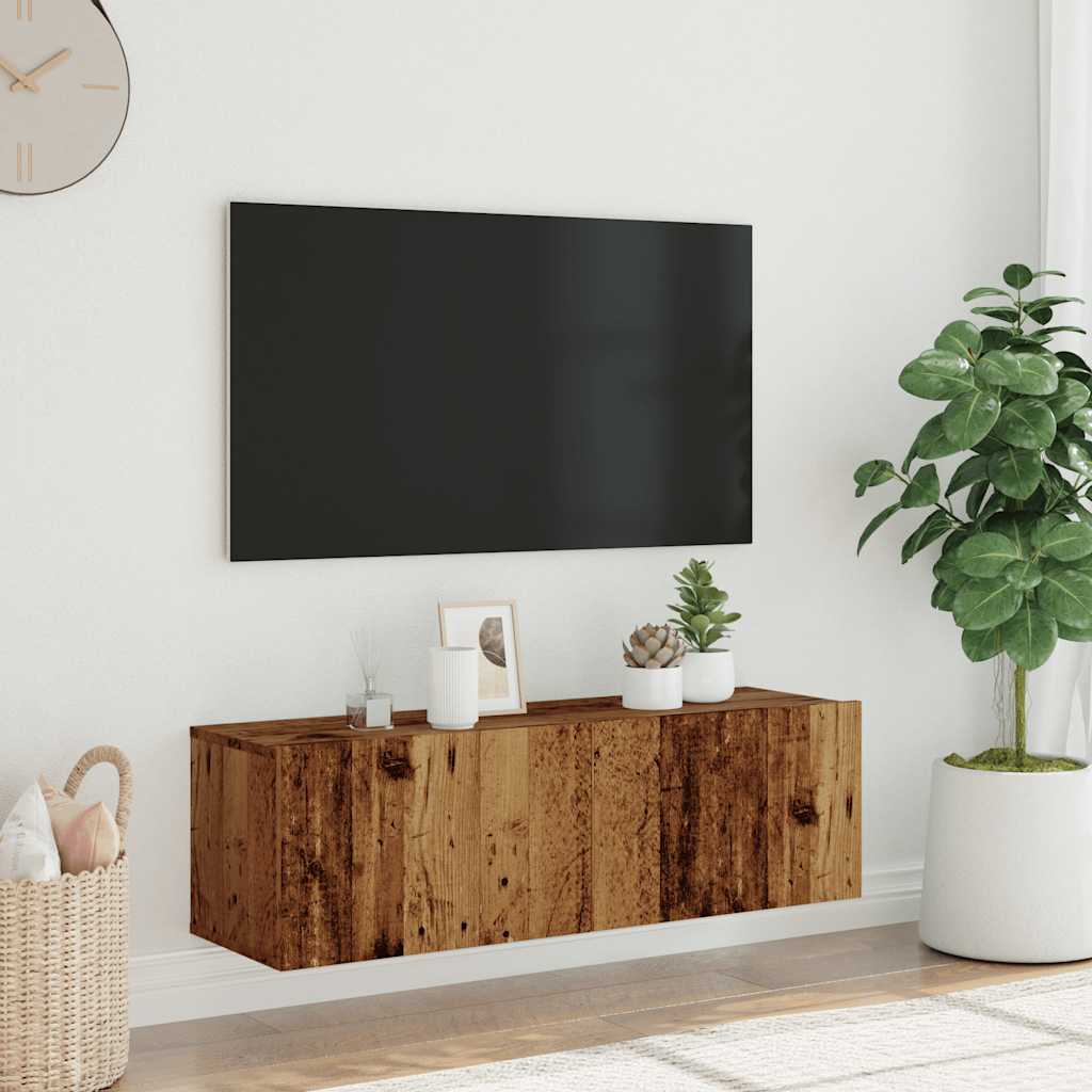 Meuble TV mural vieux bois 100x30x30 cm bois d'ingénierie