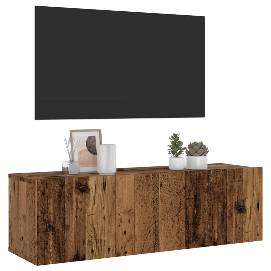 Meuble TV mural vieux bois 100x30x30 cm bois d'ingénierie