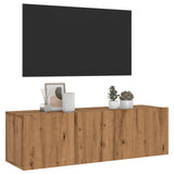 Meuble TV mural chêne artisanal 100x30x30 cm bois d'ingénierie