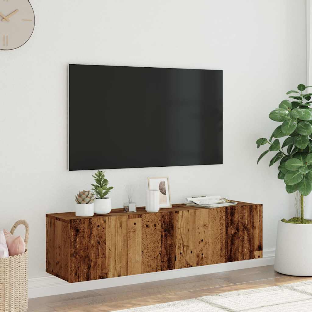 Meuble TV mural vieux bois 120x30x30 cm bois d'ingénierie