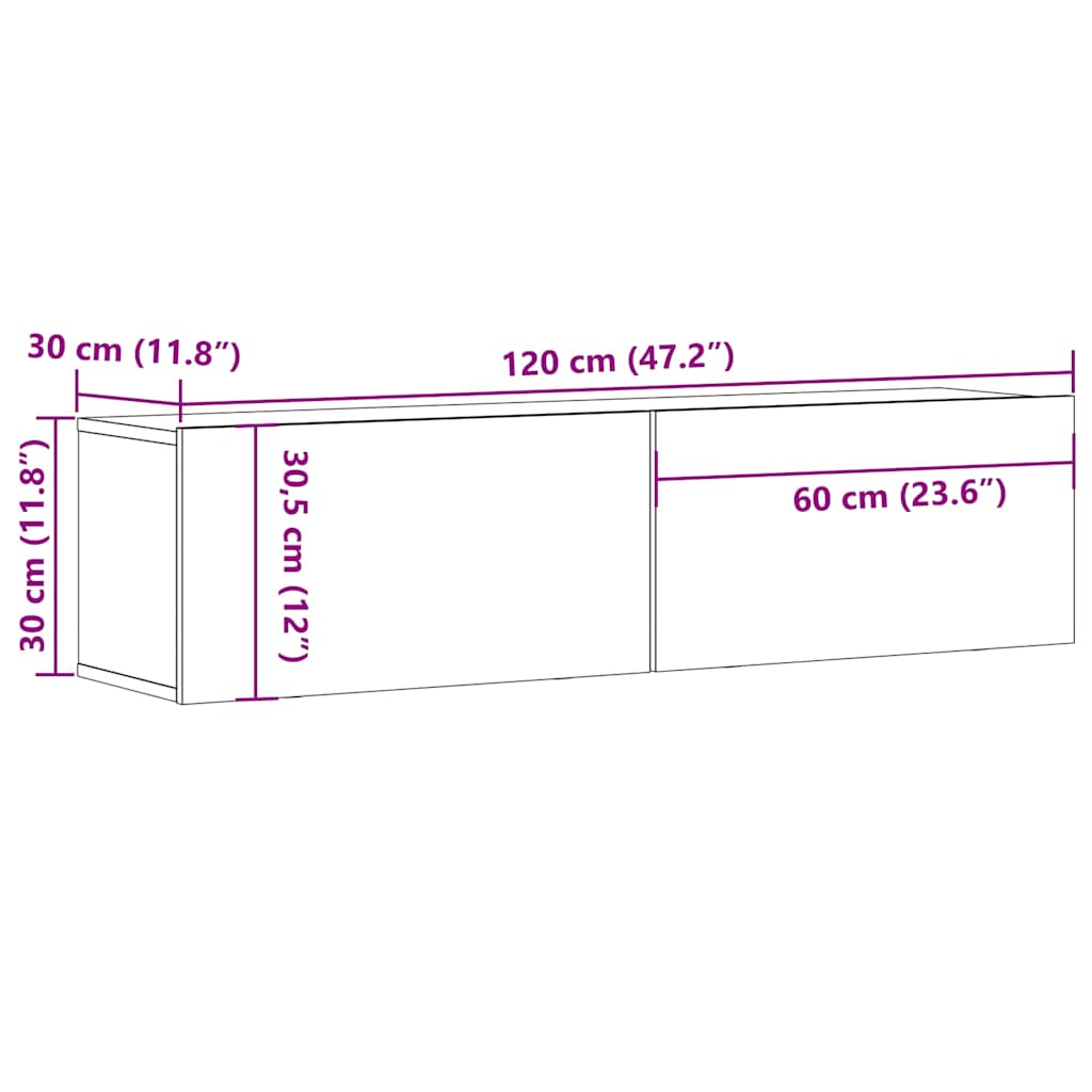 Meuble TV mural vieux bois 120x30x30 cm bois d'ingénierie