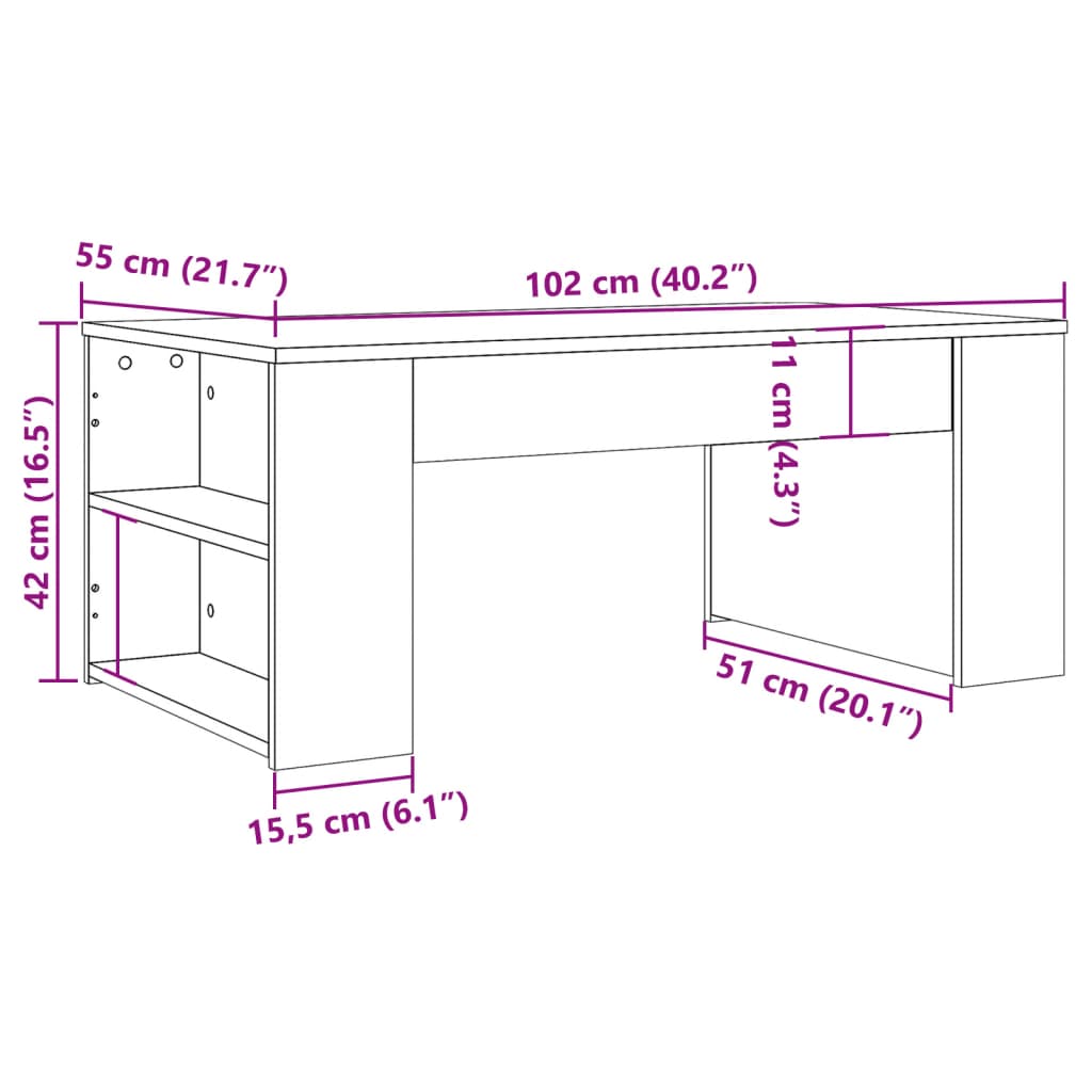 Table basse vieux bois 102x55x42 cm bois d'ingénierie