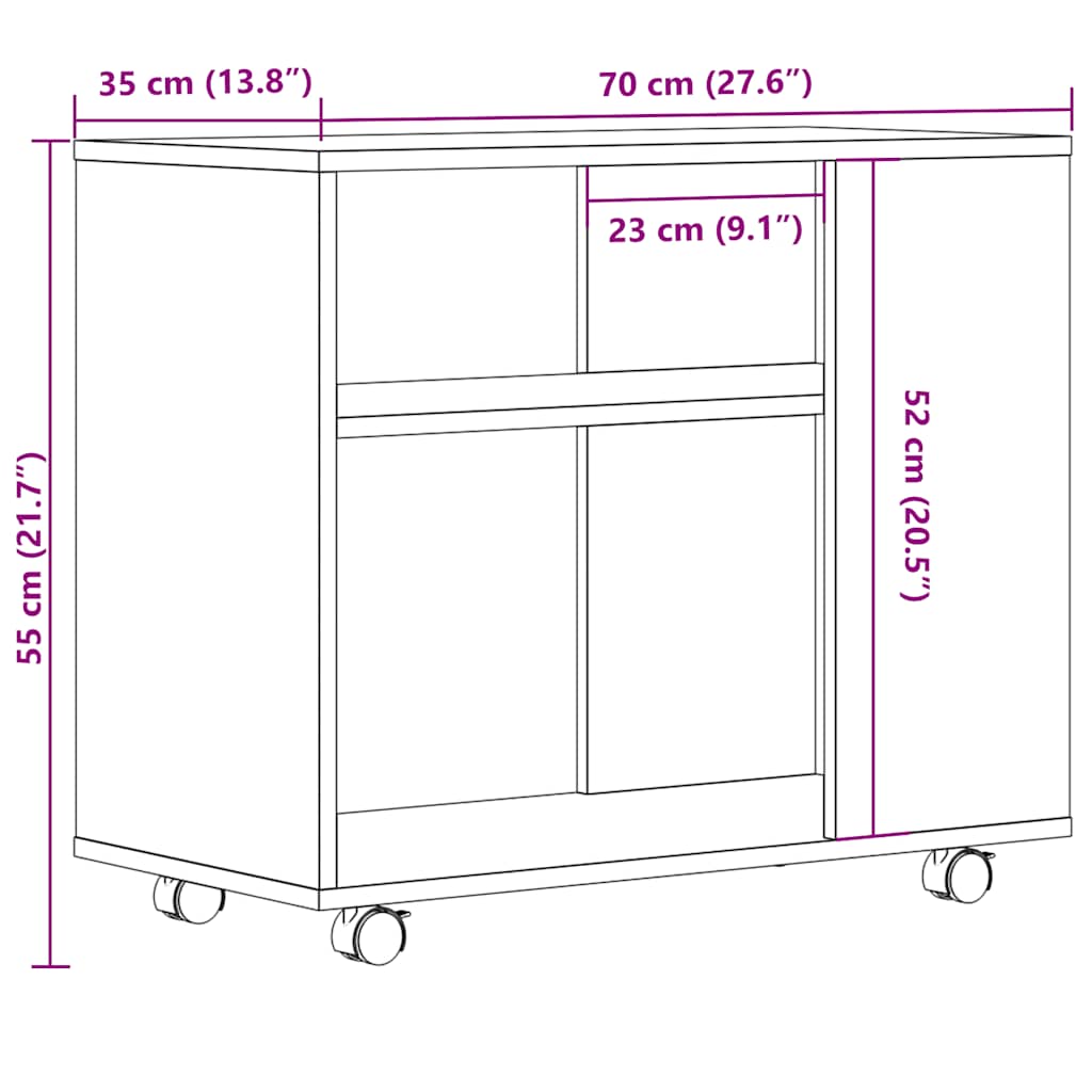 Table d'appoint chêne artisanal 70x35x55 cm bois d'ingénierie