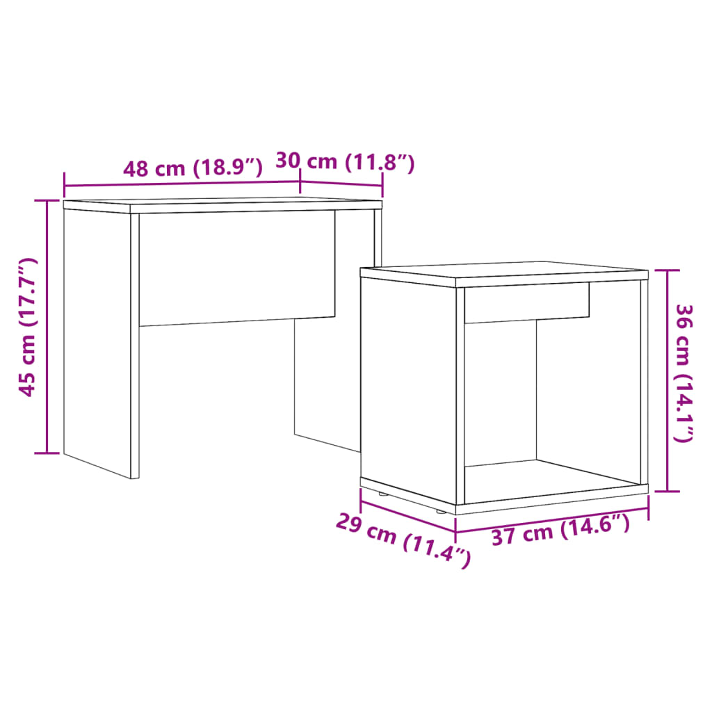 Tables basses gigognes 2 pcs vieux bois bois d'ingénierie