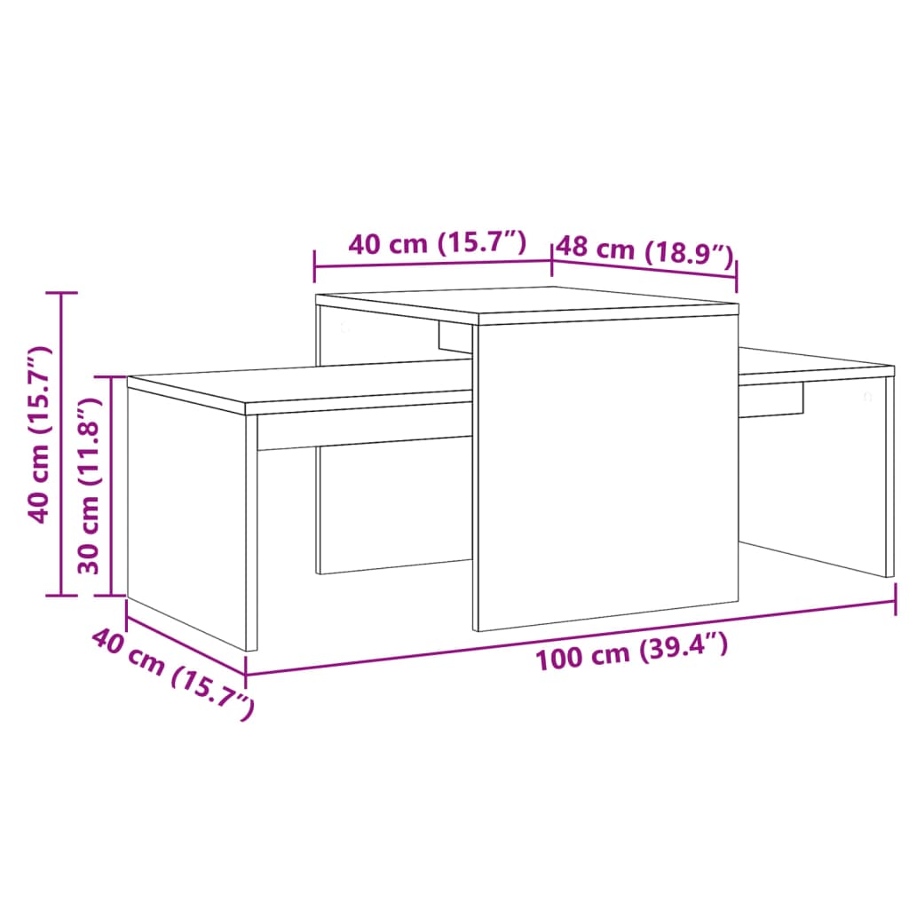 Table basse vieux bois 100x48x40 cm bois d'ingénierie