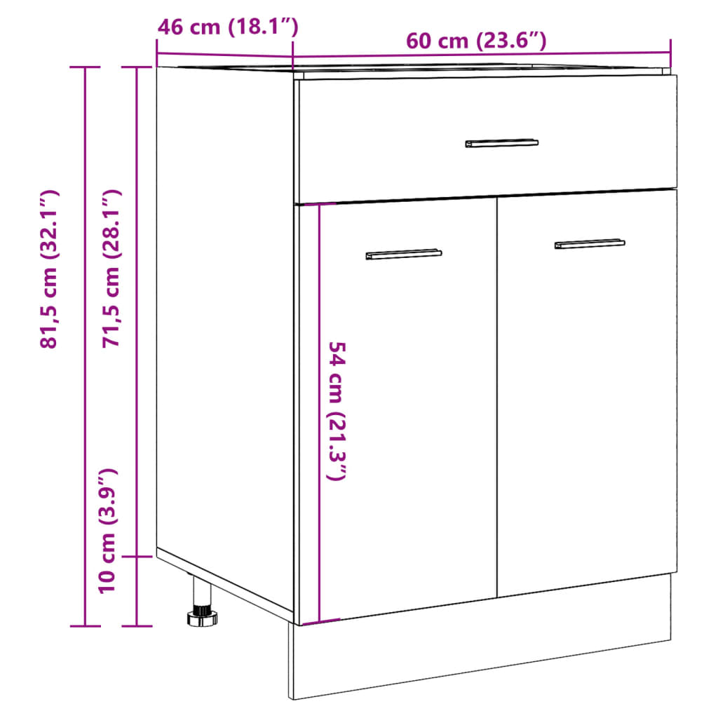 Armoire de plancher à tiroir Gris béton 60x46x81,5 cm Aggloméré