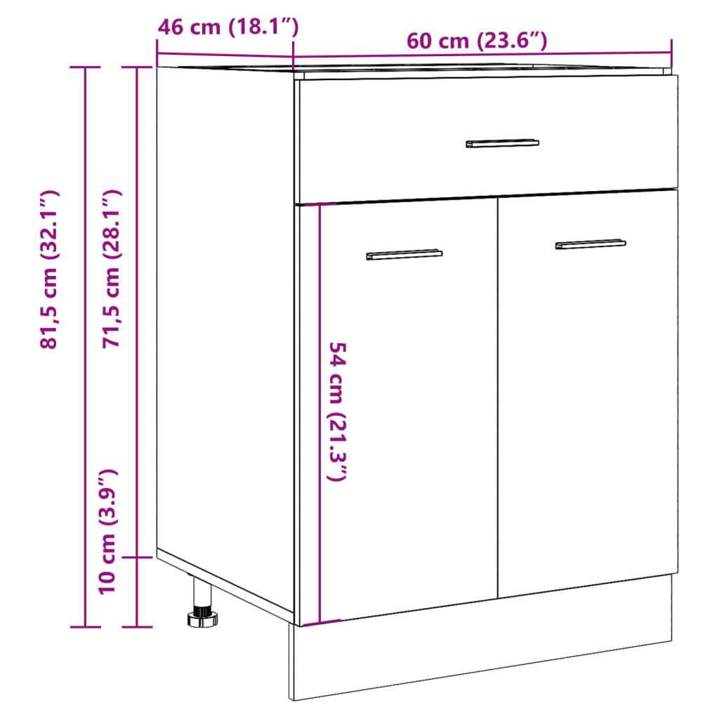 Armoire de plancher à tiroir chêne artisanal 60x46x81,5 cm