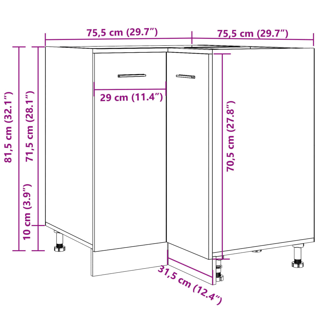 Armoire de cuisine chêne artisanal 75,5x75,5x81,5 cm