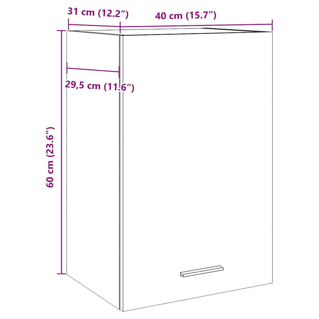 Handgefertigter Hängeschrank aus Eichenholz, 40 x 31 x 60 cm, Holzwerkstoff