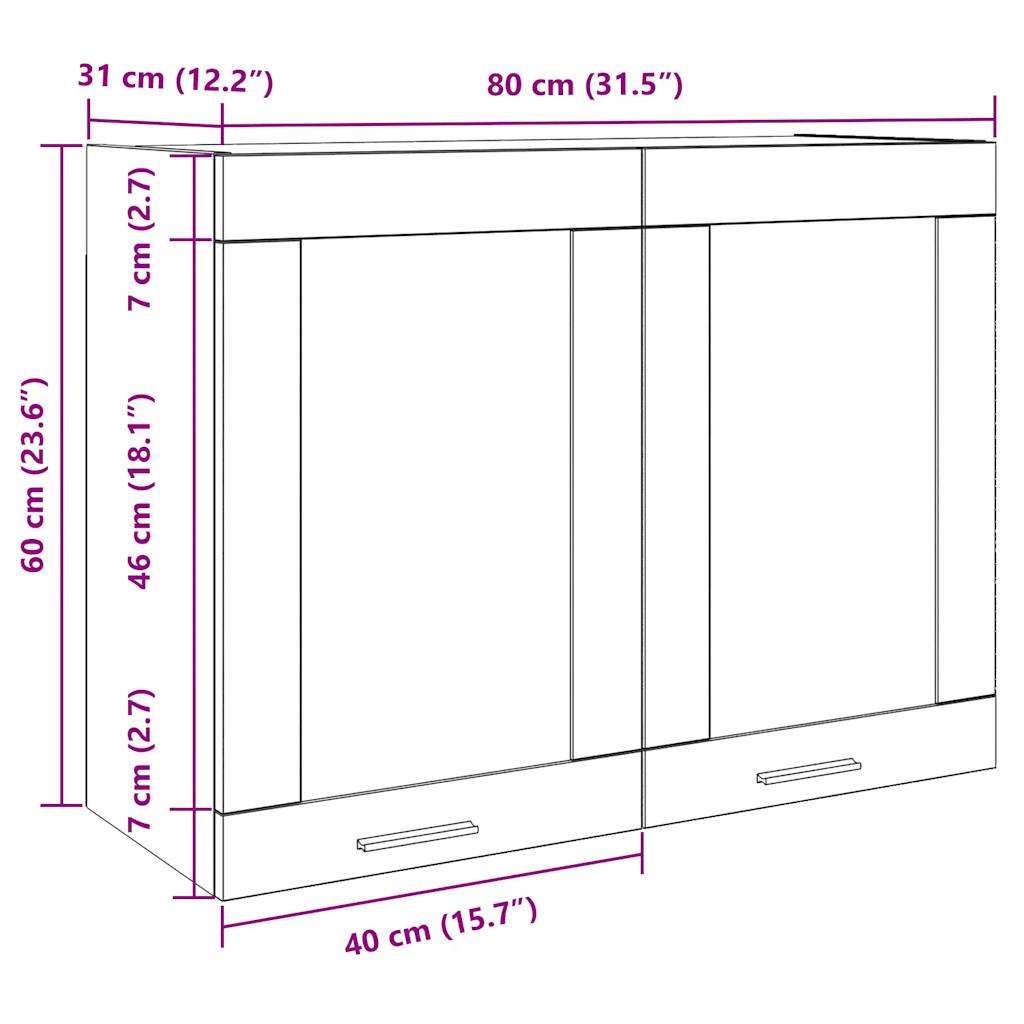 Armoire en verre suspendue gris béton 80x31x60 cm