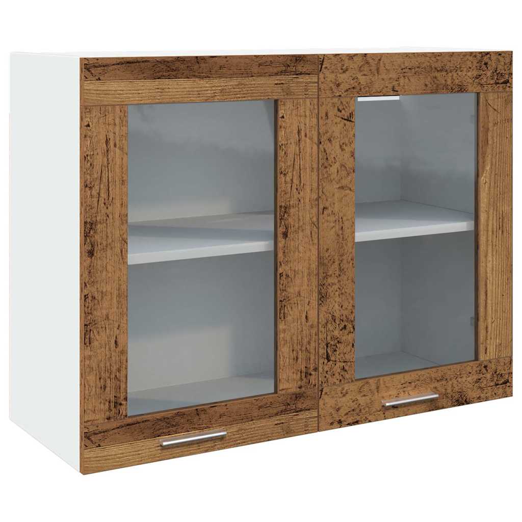 Armoire verre suspendue vieux bois 80x31x60cm bois ingénierie