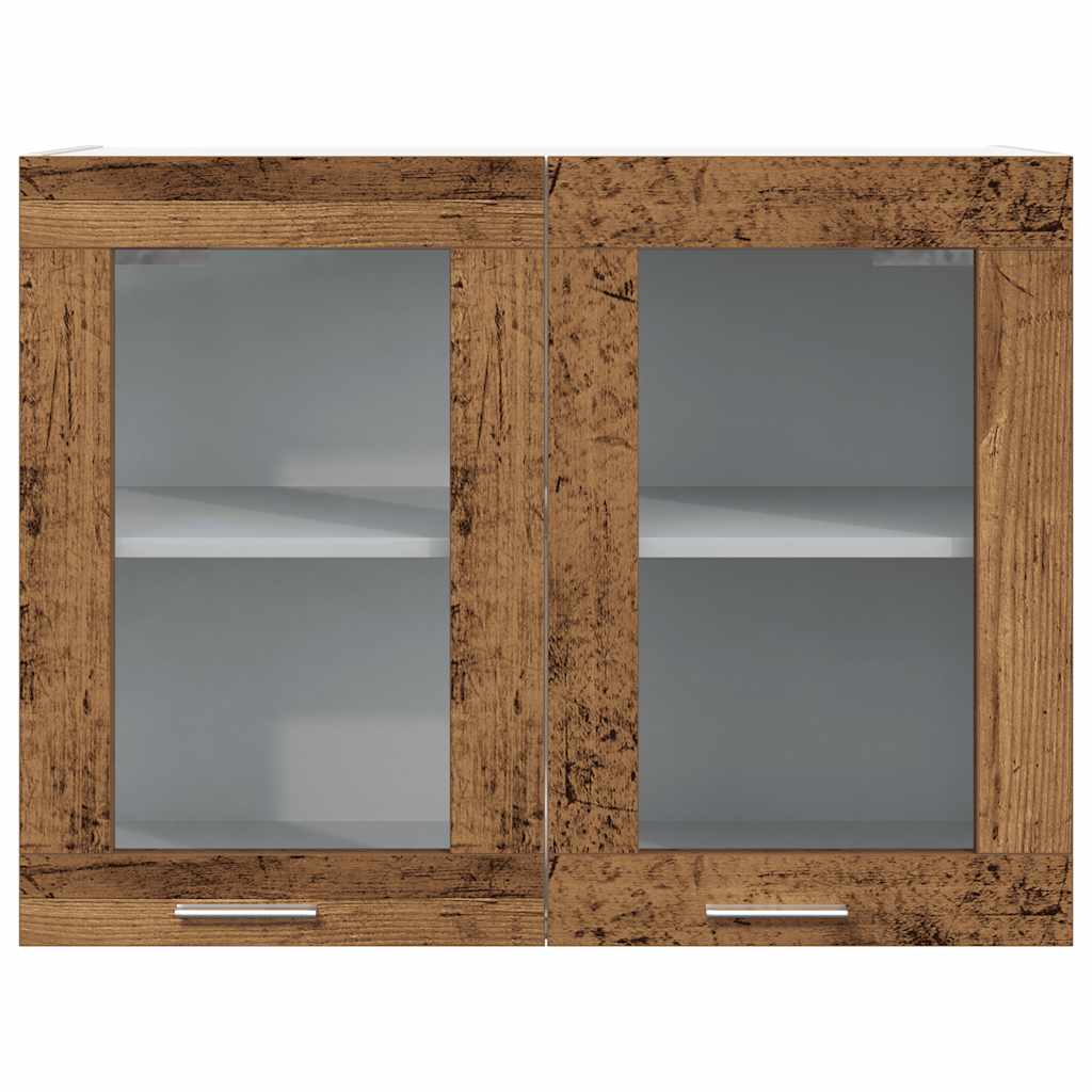 Armoire verre suspendue vieux bois 80x31x60cm bois ingénierie