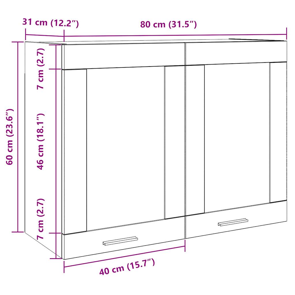 Armoire verre suspendue vieux bois 80x31x60cm bois ingénierie