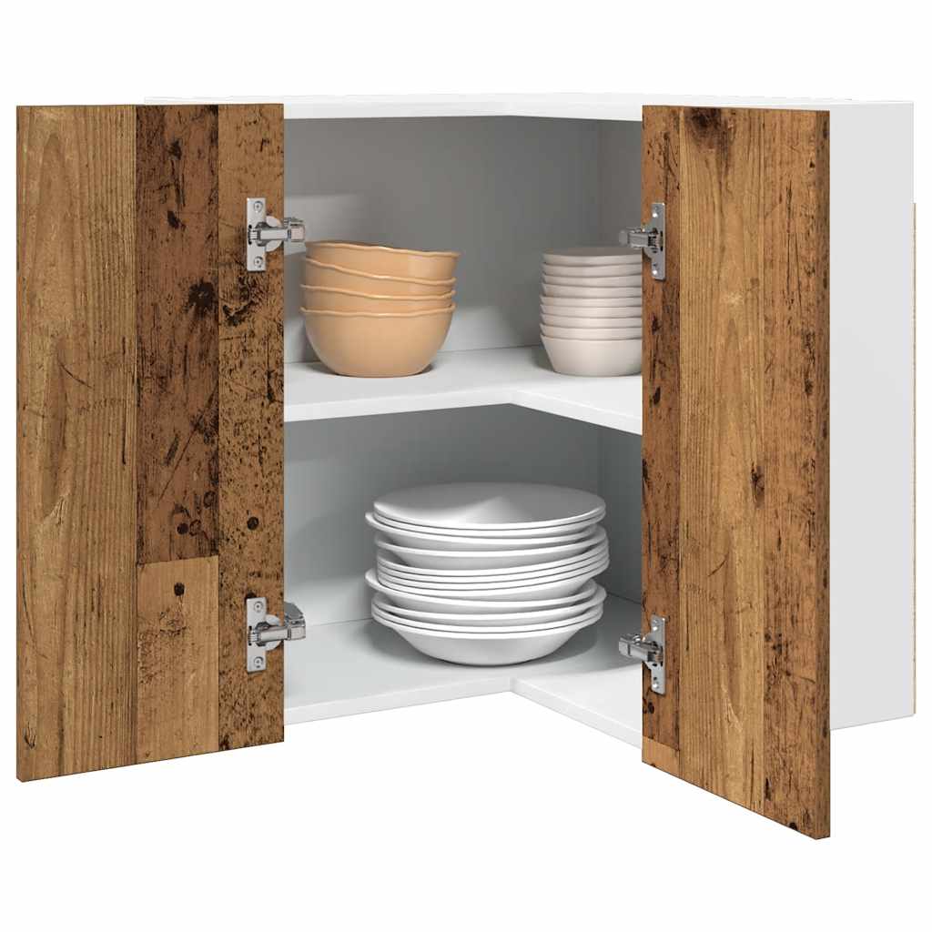 Hängender Eckschrank aus Altholz, 57 x 57 x 60 cm, Holzwerkstoff