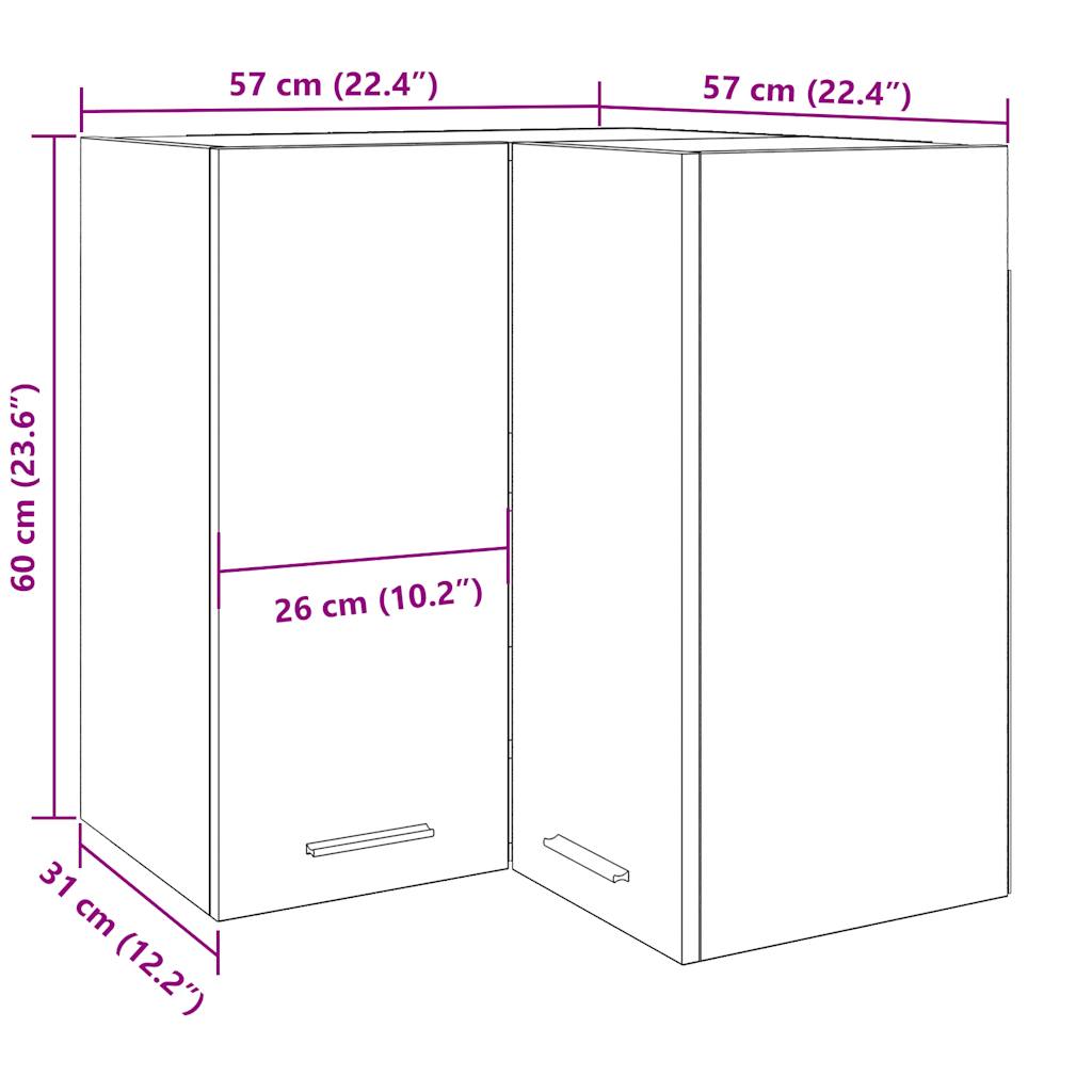 Hängender Eckschrank aus Altholz, 57 x 57 x 60 cm, Holzwerkstoff