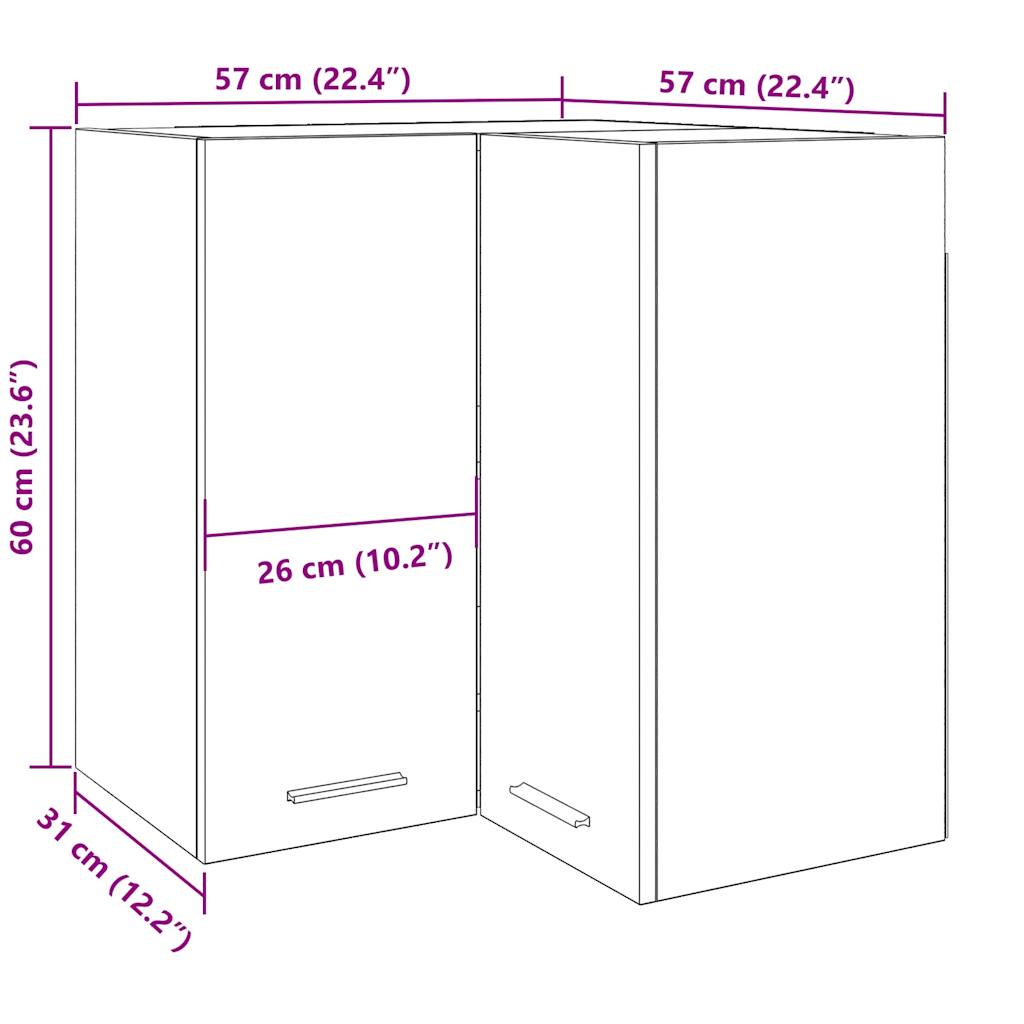 Armoire d'angle suspendue chêne artisanal bois d'ingénierie