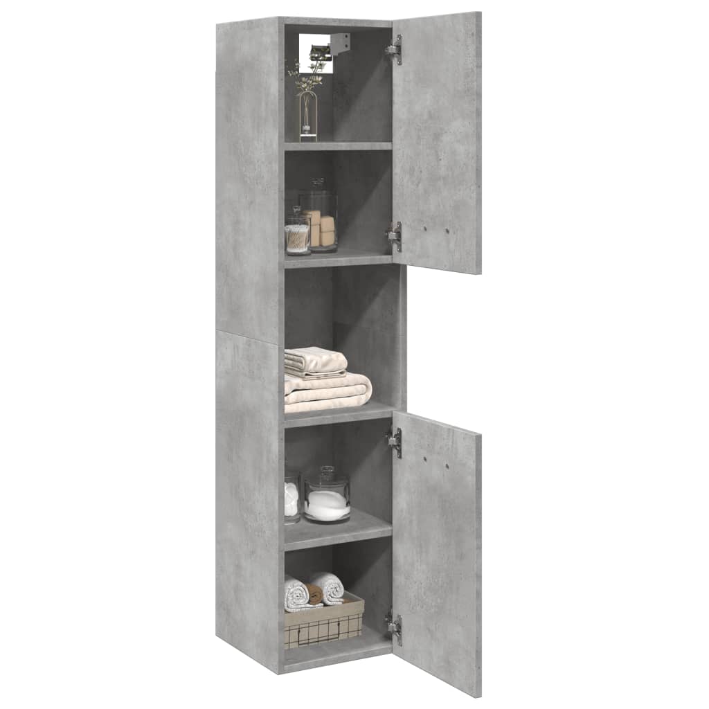 Concrete gray engineered wood suspended bathroom cabinet