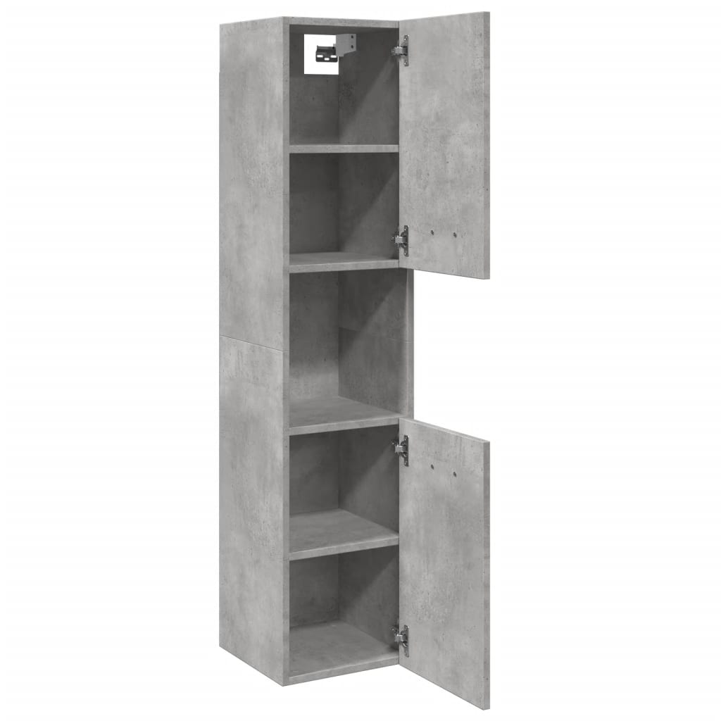 Concrete gray engineered wood suspended bathroom cabinet