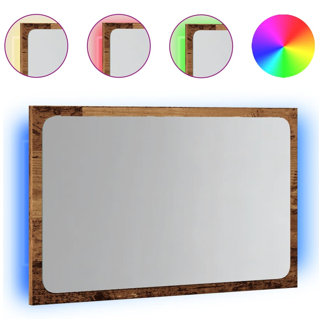 Miroir de salle de bain avec lumière LED vieux bois 60x8,5x38cm