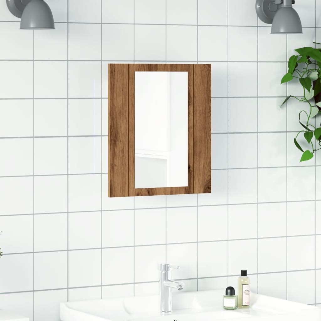 Armoire de salle de bain miroir LED chêne artisanal 40x12x45 cm