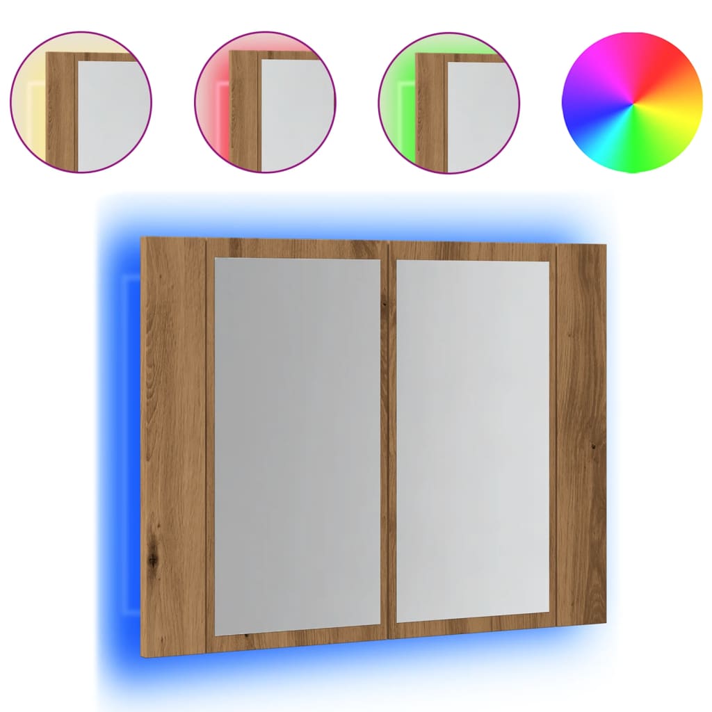 Armoire à miroir LED chêne artisanal 60x12x45cm bois ingénierie