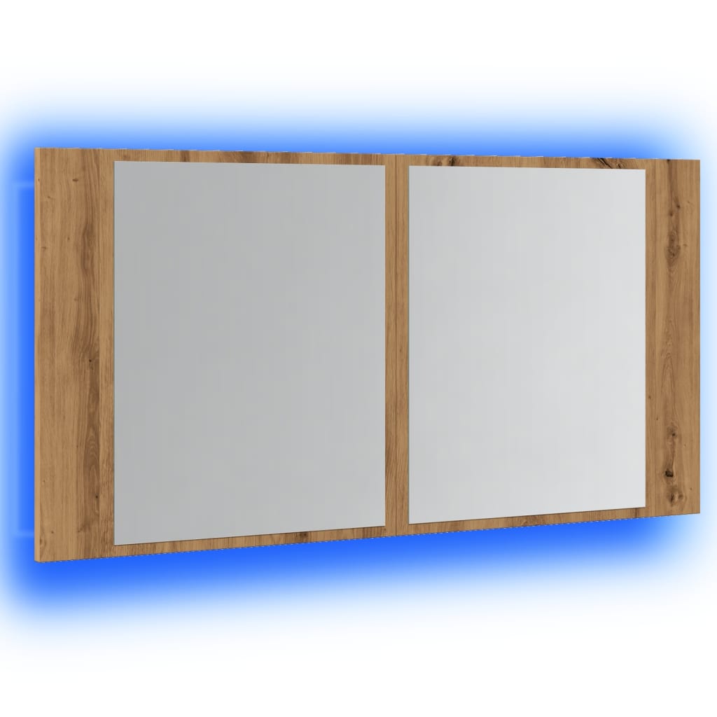 Armoire à miroir LED chêne artisanal 90x12x45cm bois ingénierie