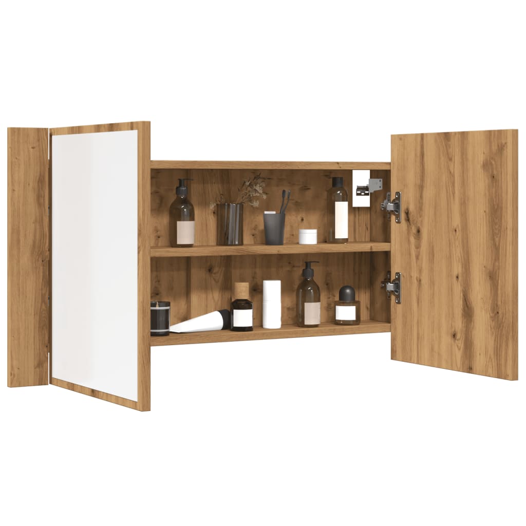 Armoire à miroir LED chêne artisanal 90x12x45cm bois ingénierie