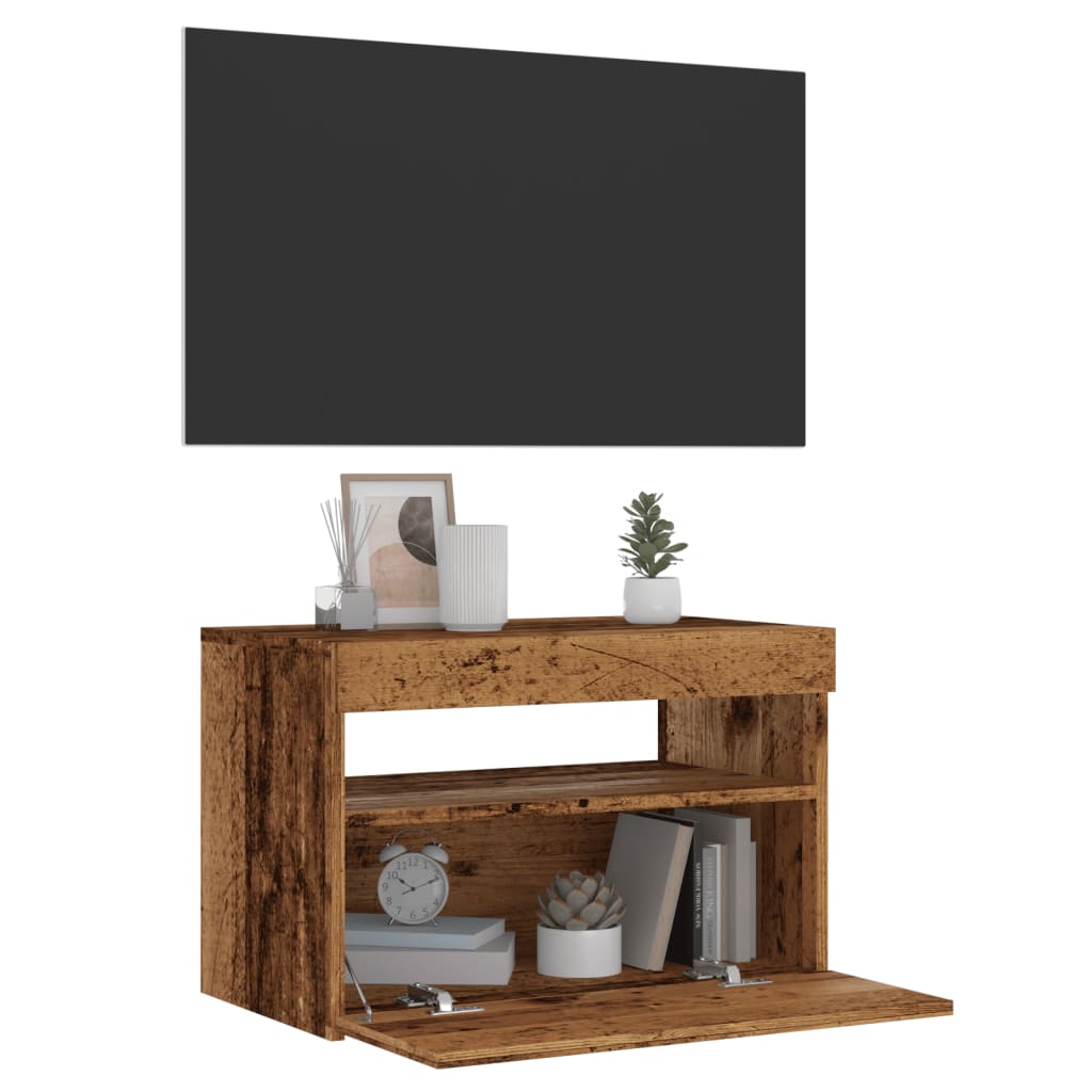 Meuble TV avec lumières LED vieux bois bois d'ingénierie