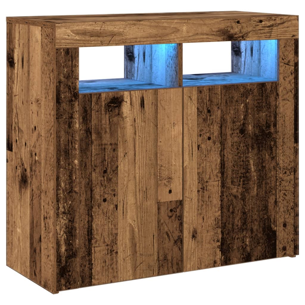 Sideboard and LED lights old wood 80x35x75 cm engineered wood